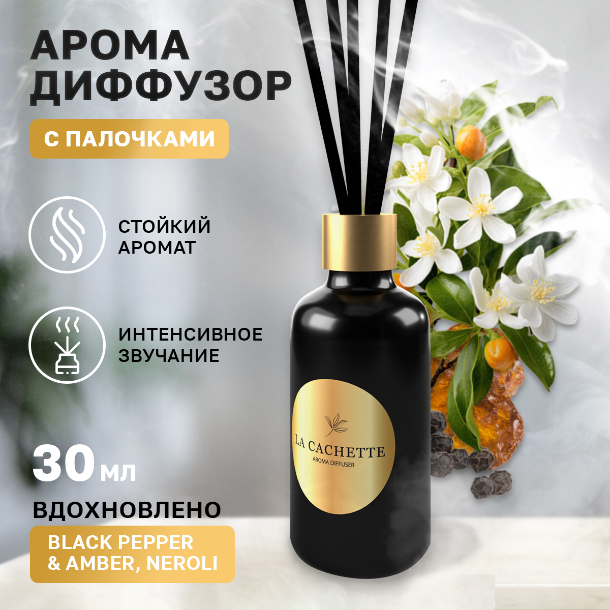 

Аромадиффузор La Cachette U318 Black Pepper & Amber, Neroli 30 мл