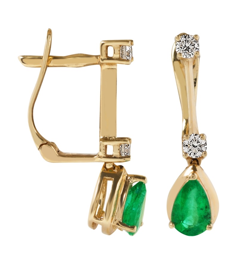 

Серьги из желтого золота с изумрудом, бриллиантом Ивел 00389094, 00389094