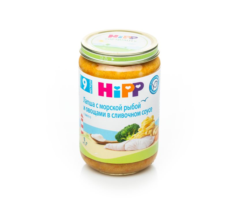 

Пюре мясное HiPP Лапша с морской рыбой и овощами в сливочном соусе с 9 мес. 220 г, Лапша с морской рыбой и овощами
