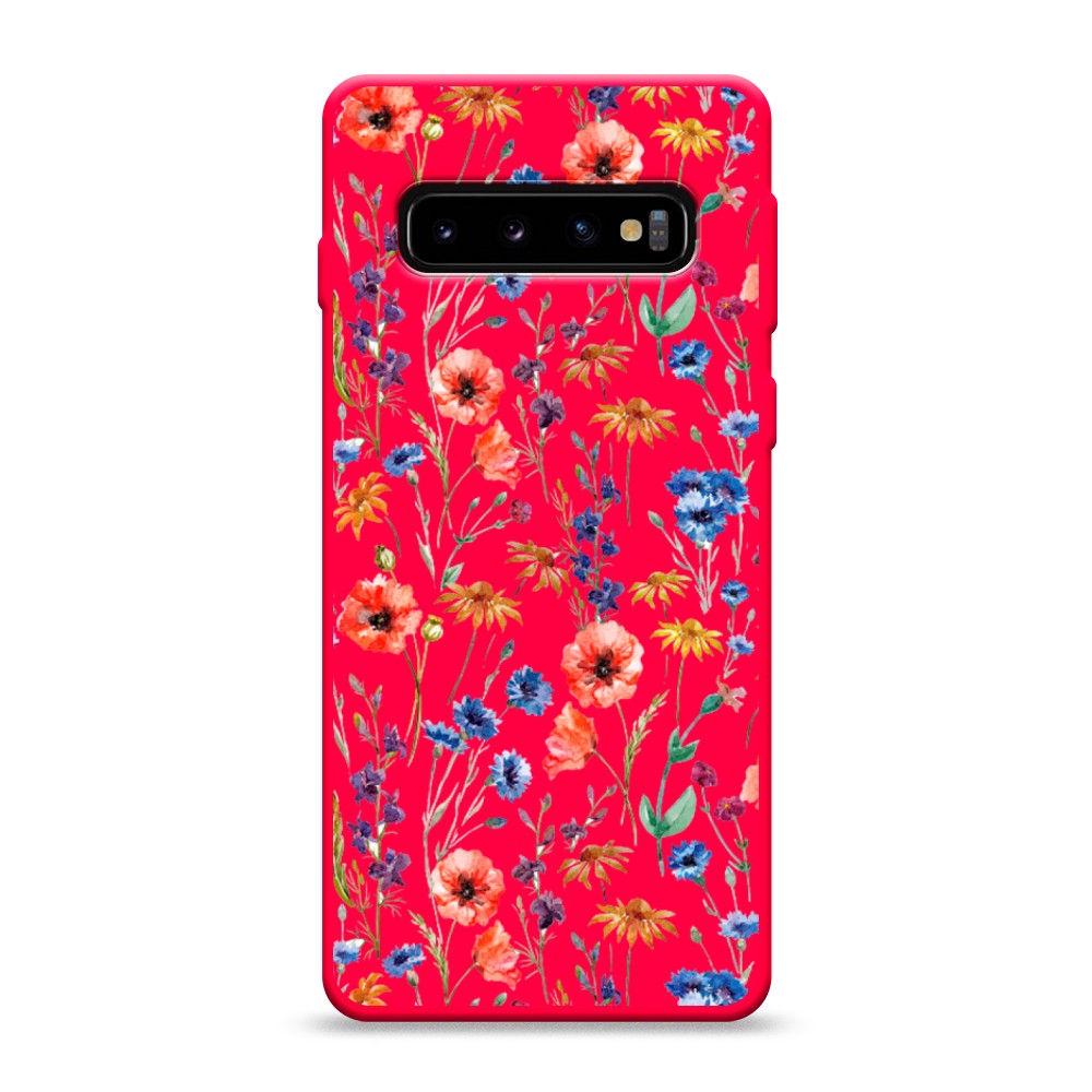 фото Матовый силиконовый чехол "маки и васильки фон" на samsung galaxy s10 awog