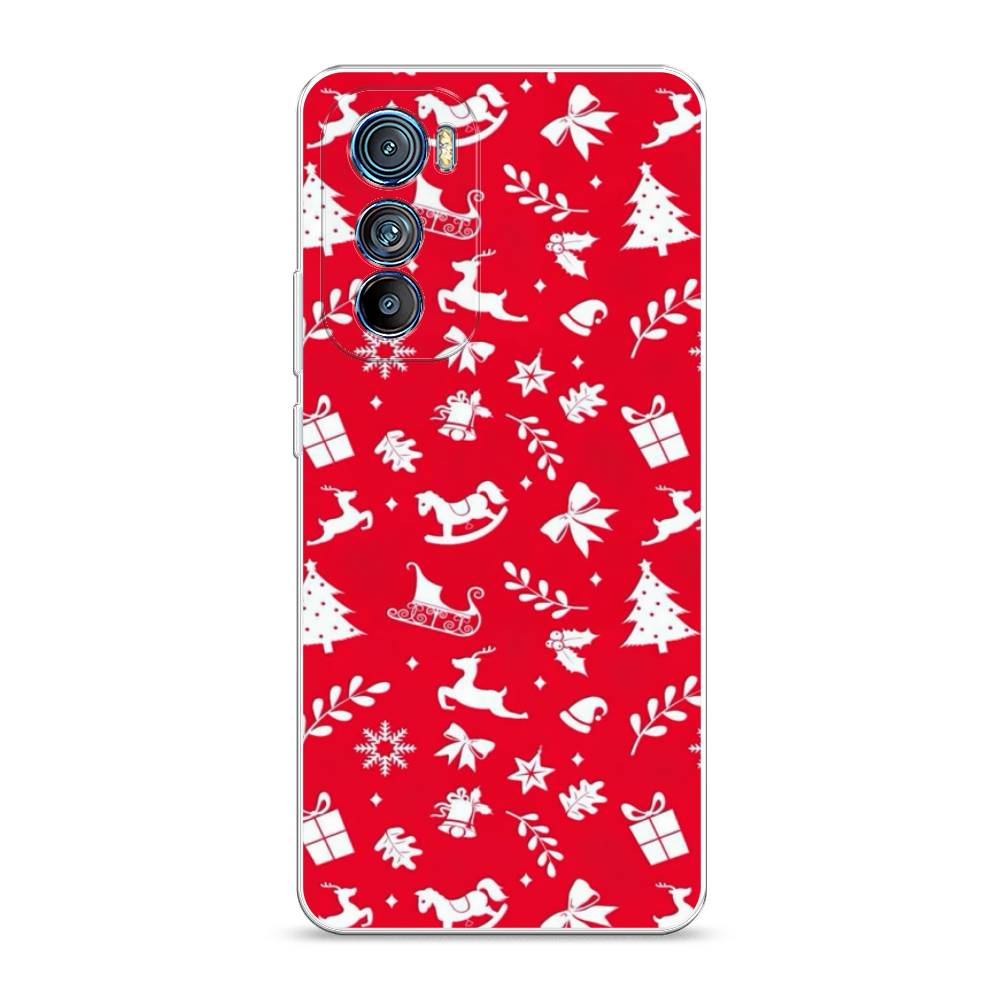 

Чехол на Motorola Edge 30 "Красный новогодний фон", Красный;белый, 243250-5