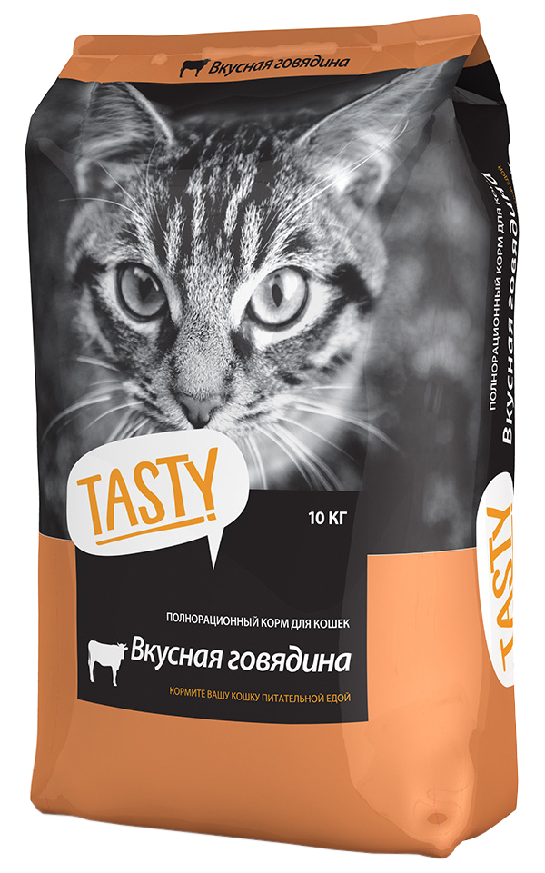 Сухой корм для кошек Tasty с говядиной, 2 шт по 10 кг