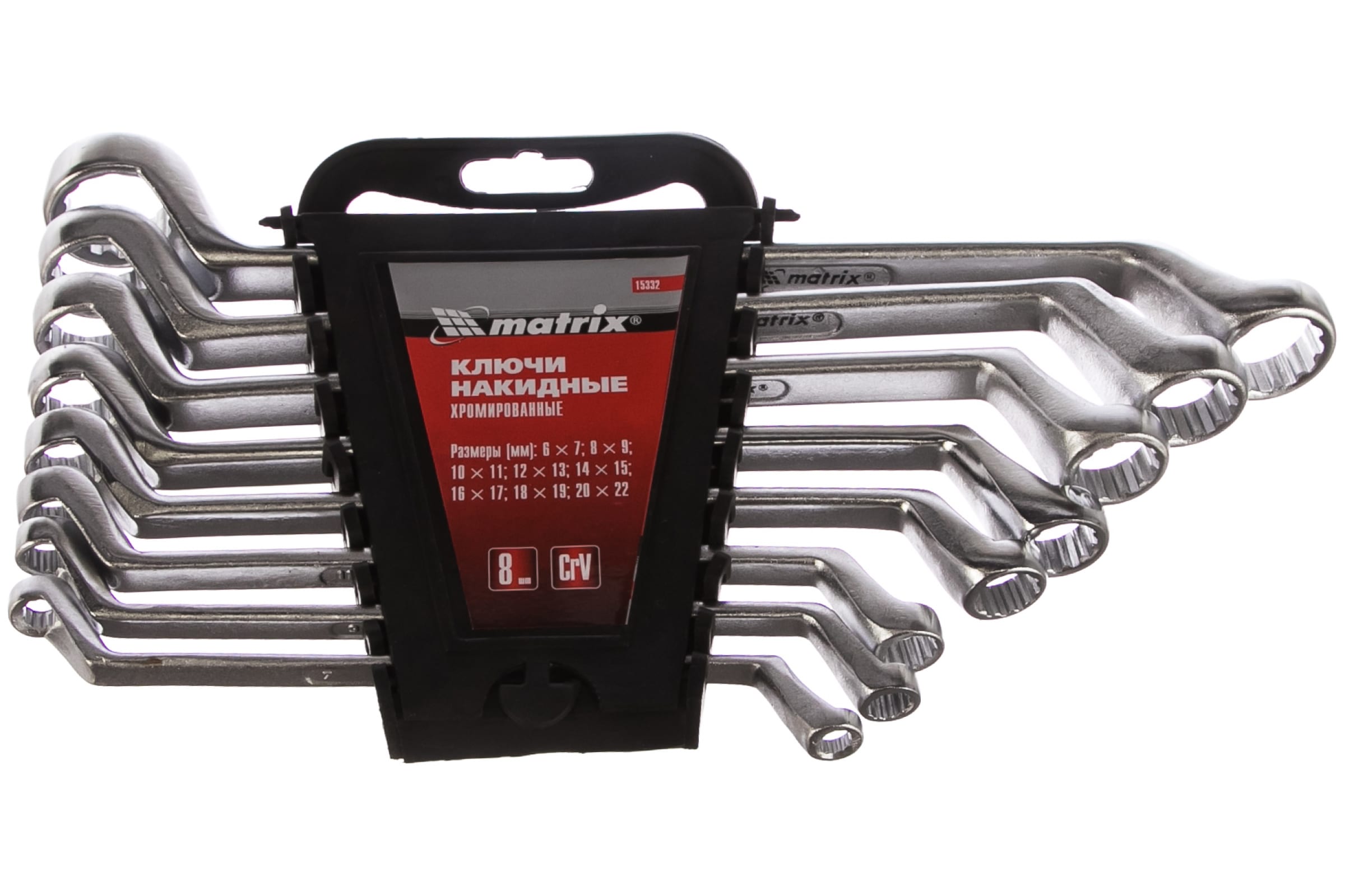 Набор ключей накидных MATRIX, 6–22 мм, CR-V, 8 шт., полированный хром