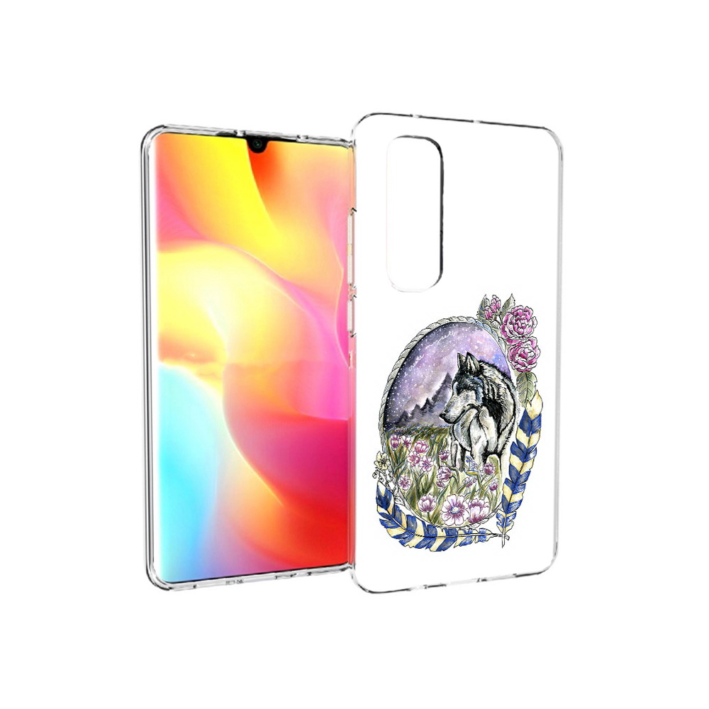 

Чехол MyPads Tocco для Xiaomi Mi Note 10 Lite нарисованный волк в цветах с перьями, Прозрачный, Tocco