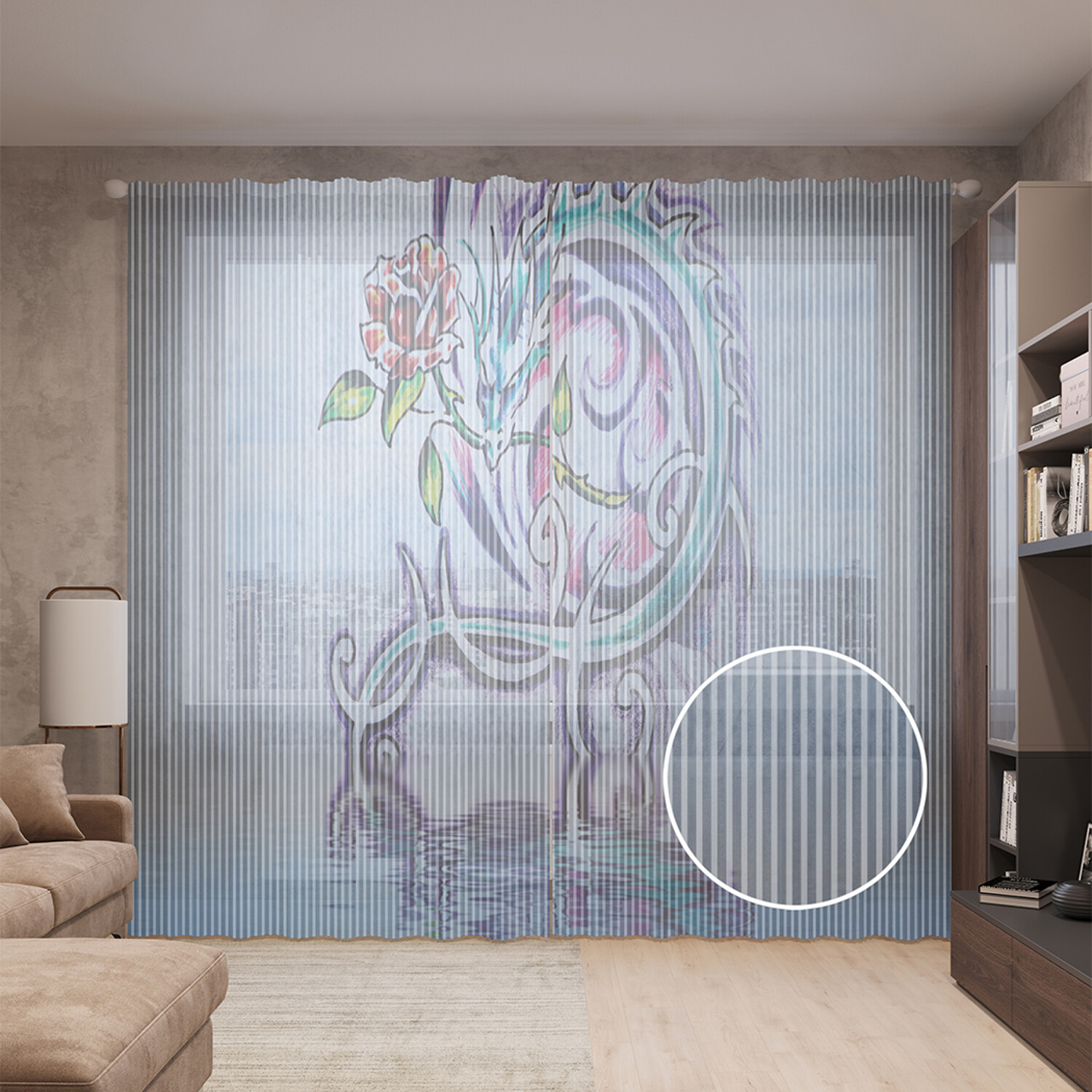 

Тюль с принтом "Водяной дракон" для гостиной зала кухни спальни детской 310х265 см, Водяной дракон