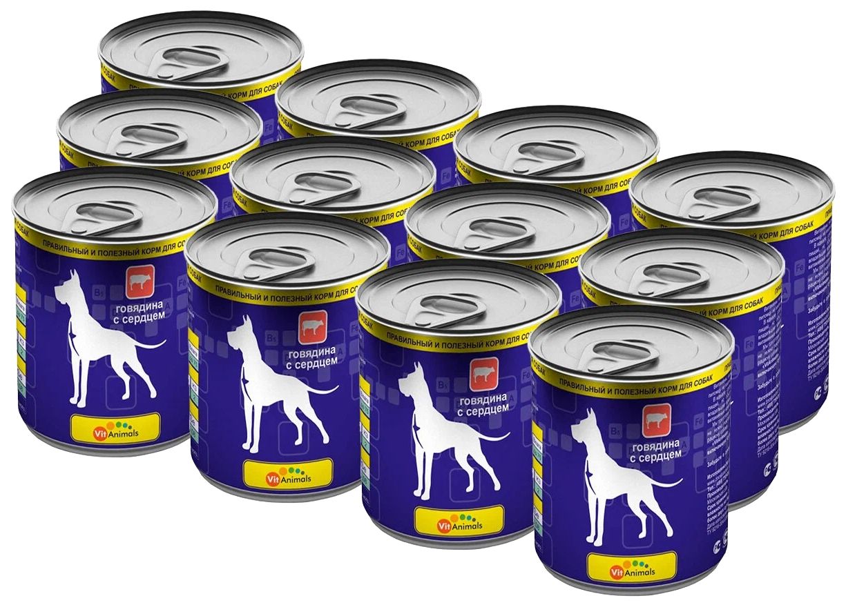 

Консервы для собак VitAnimals говядина и сердце, 6 шт по 410 г