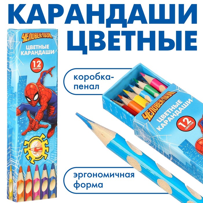 Карандаши цветные в пенале 12 цветов Человек-паук Человек-паук трехгранный корпус 306₽