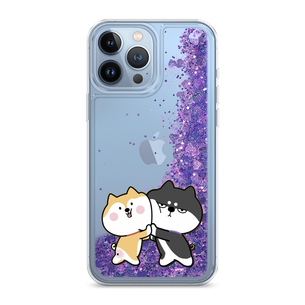 фото Жидкий чехол с блестками "обнимашки акита" на apple iphone 13 pro max awog