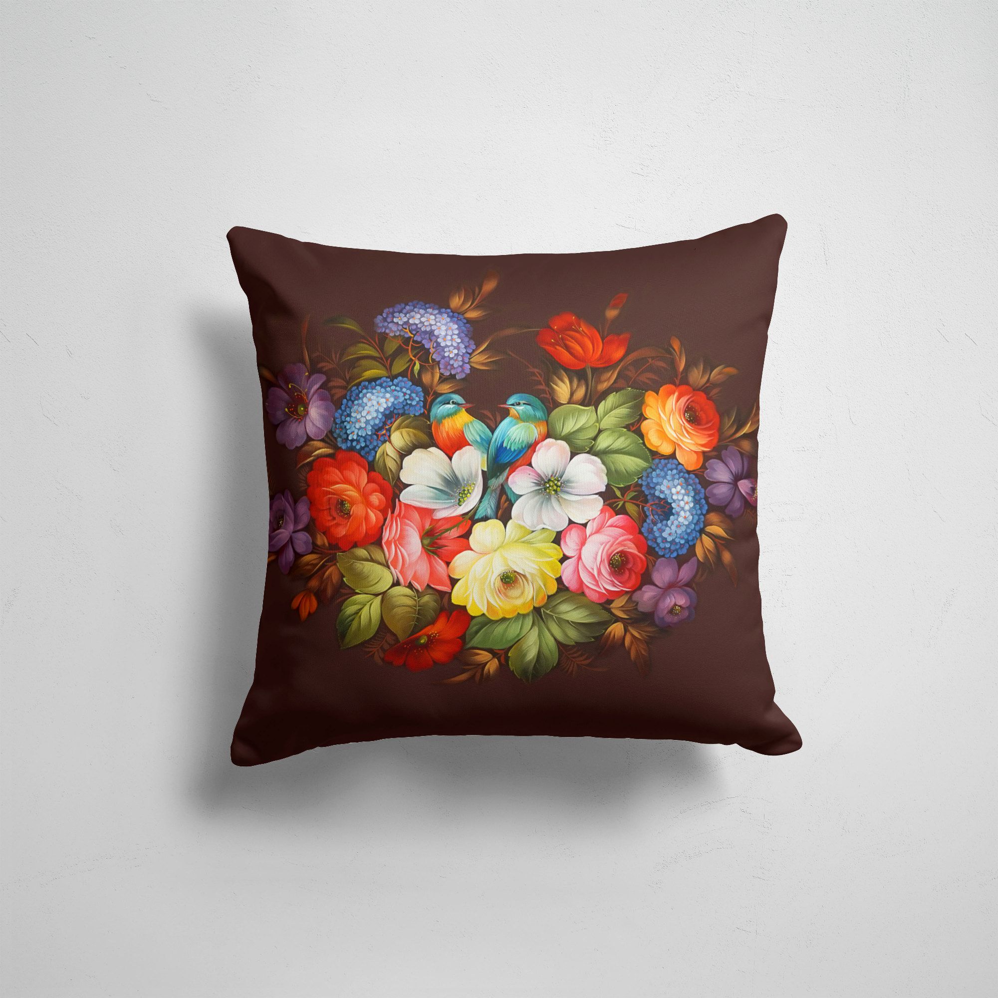 

Подушка декоративная 45х45см Девушкам Цветочки и бабочки Две птички цветы, Разноцветный