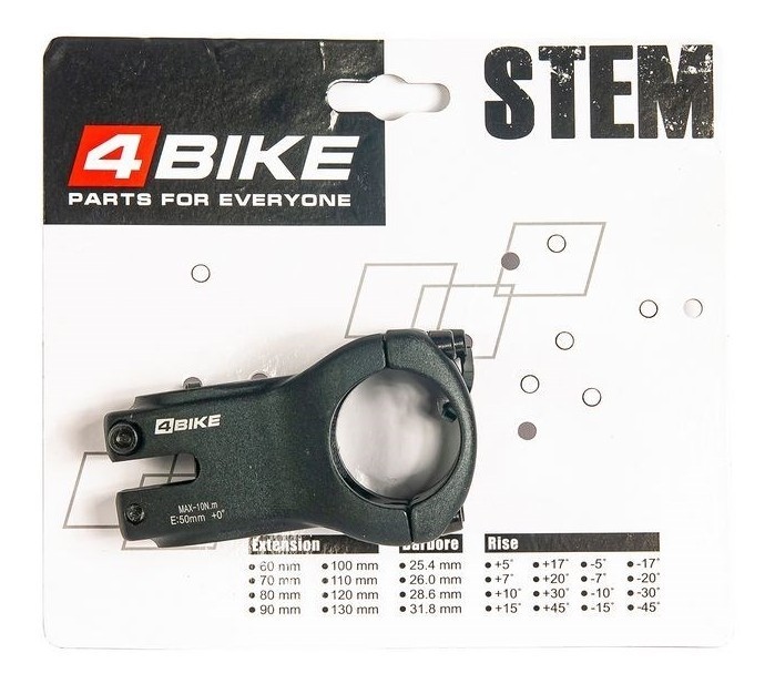 Вынос руля 4BIKE TDS-D626, алюминиевый, L:50, R:0°, D:35мм, индивидуальная упаковка, чёрны