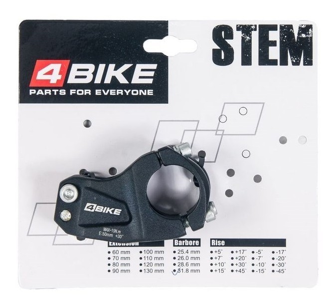 Вынос руля 4BIKE TDS-AL-408, алюминиевый, L:50, R:+30°, D:31.8мм, индивидуальная упаковка,