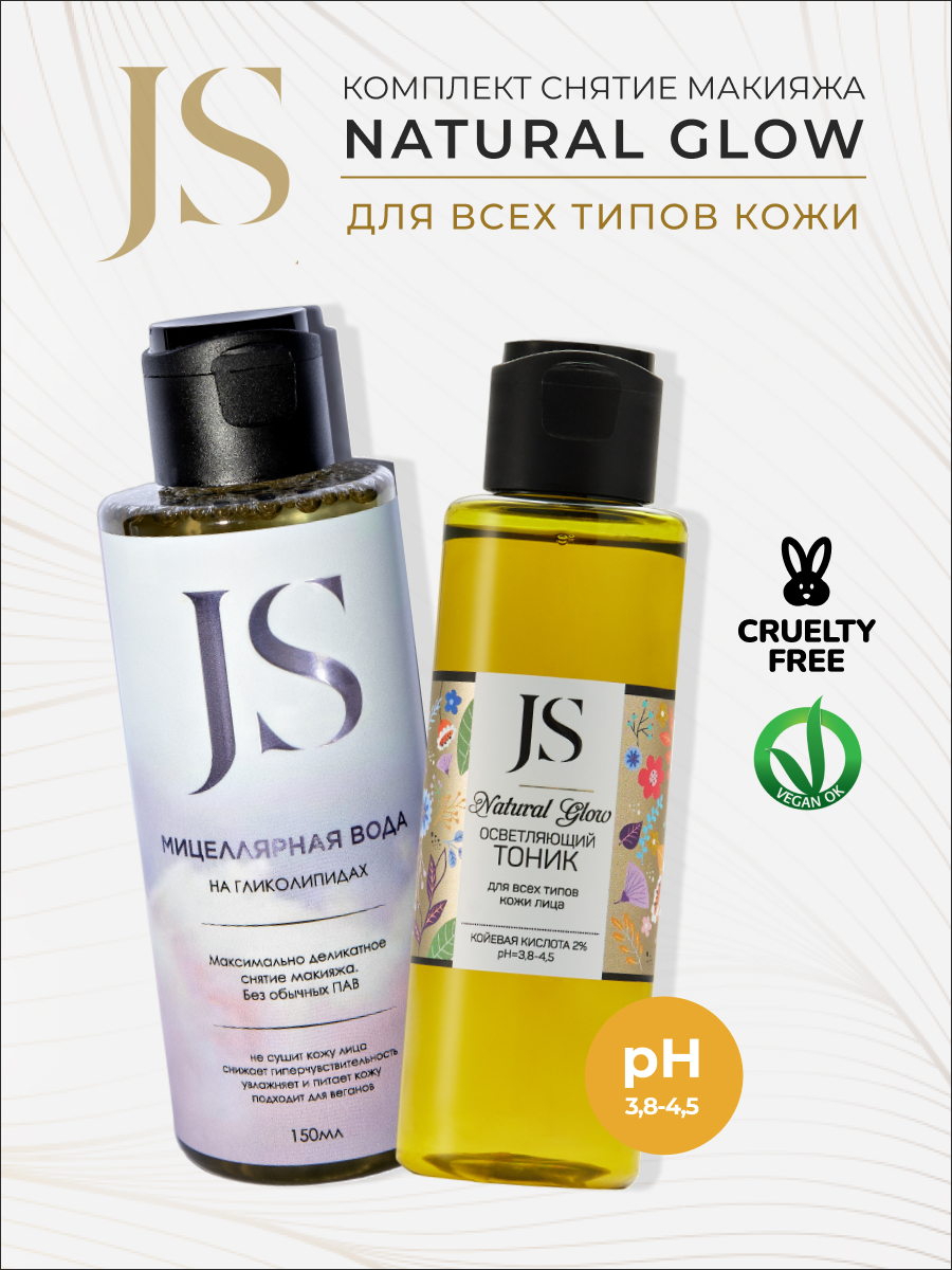 Комплект Jurassic Spa снятие макияжа для всех типов кожи Natural Glow 260 мл jurassic spa тоник для лицагидролатный антистресс