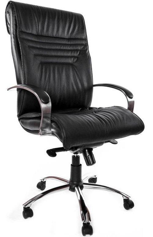 Кресло руководителя Евростиль Вип Хром МБ офисное, обивка кожа, цвет черный