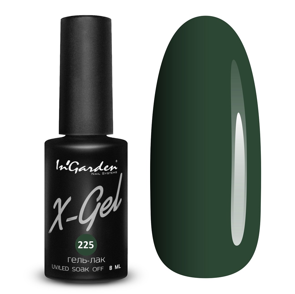 Гель-лак для ногтей In'Garden плотный самовыравнивающийся темный насыщенный зеленый 8 мл