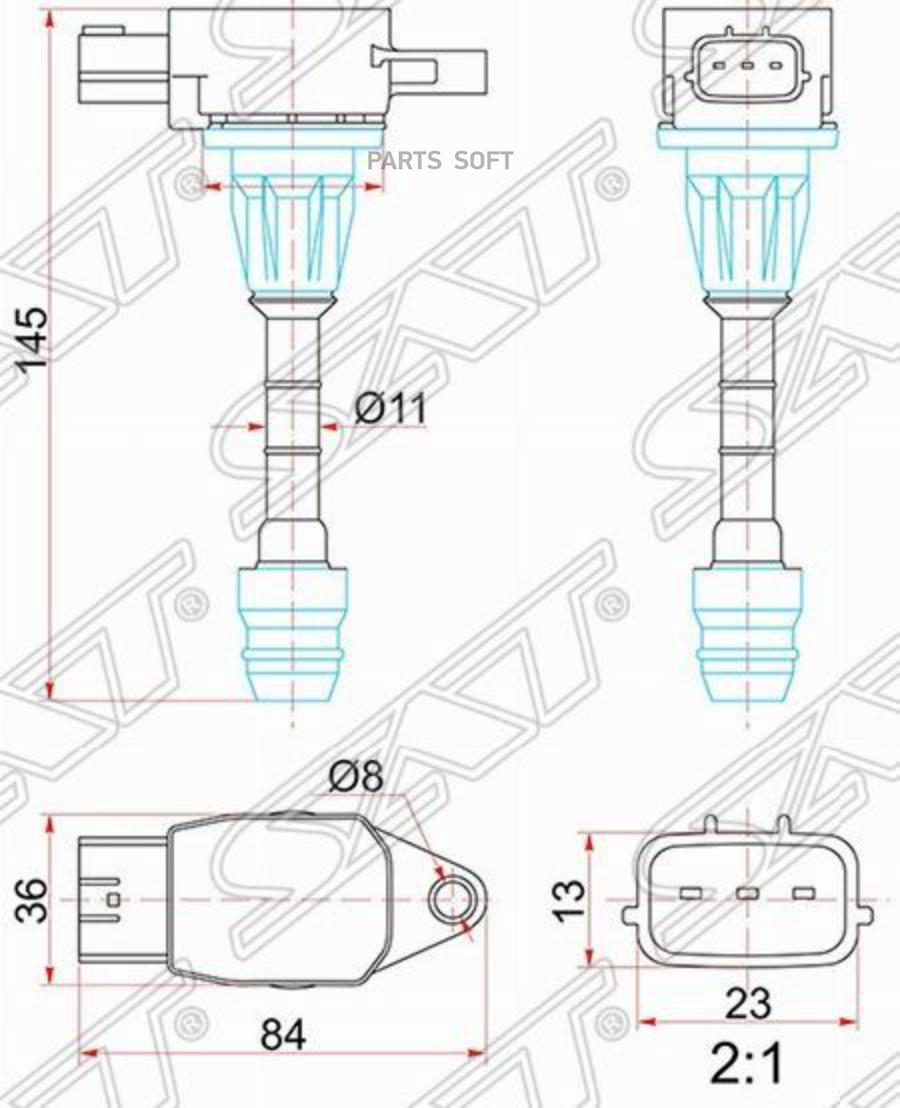 

SAT Катушка зажигания NISSAN CR10DE/CR12DE/CR14DE 02-/MARCH K12/CUBE Z11 4