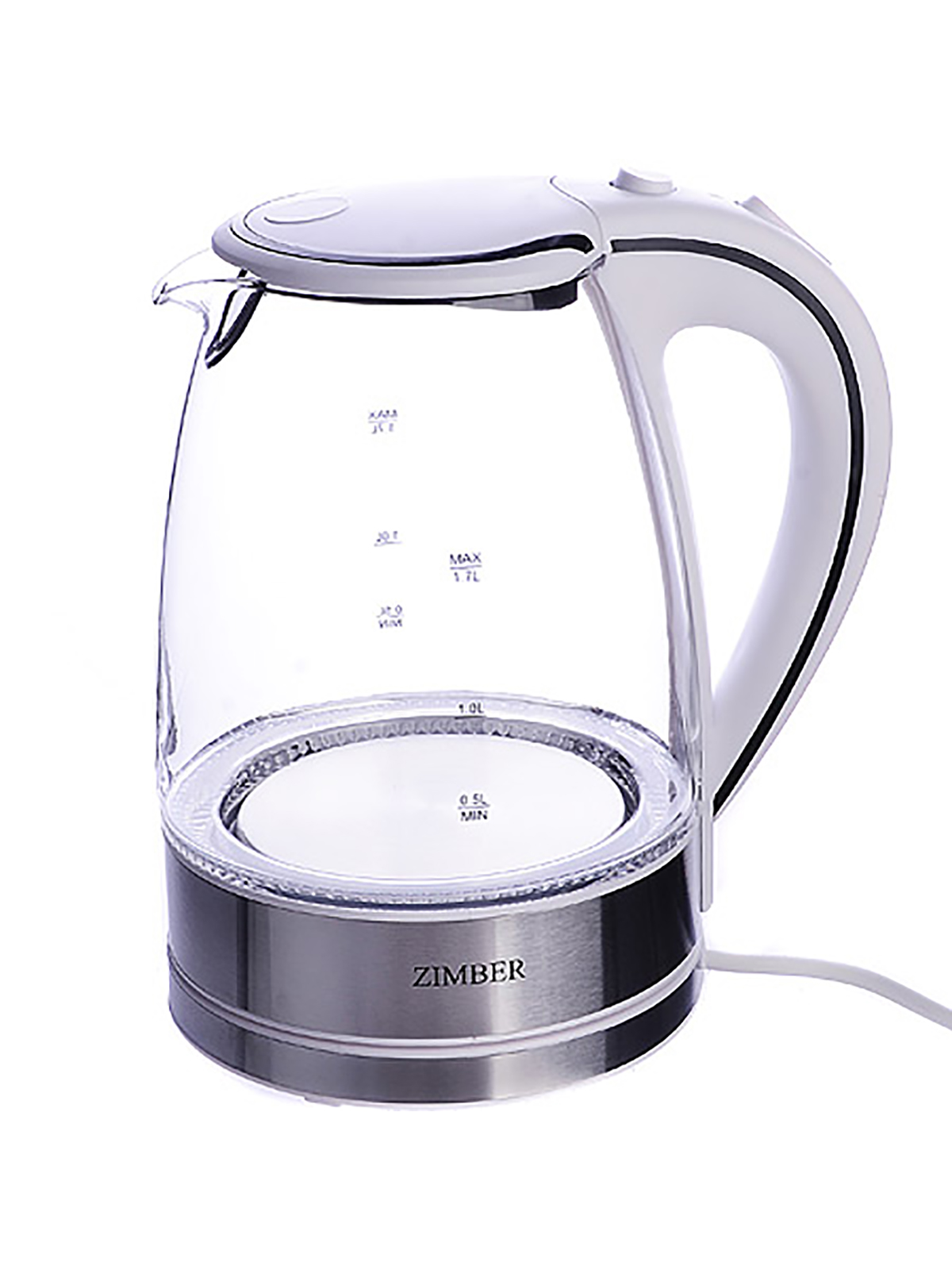 Чайник электрический Zimber ZM 11254 1.7 л прозрачный, белый чайник электрический матрёна ma 003 005410 стальной