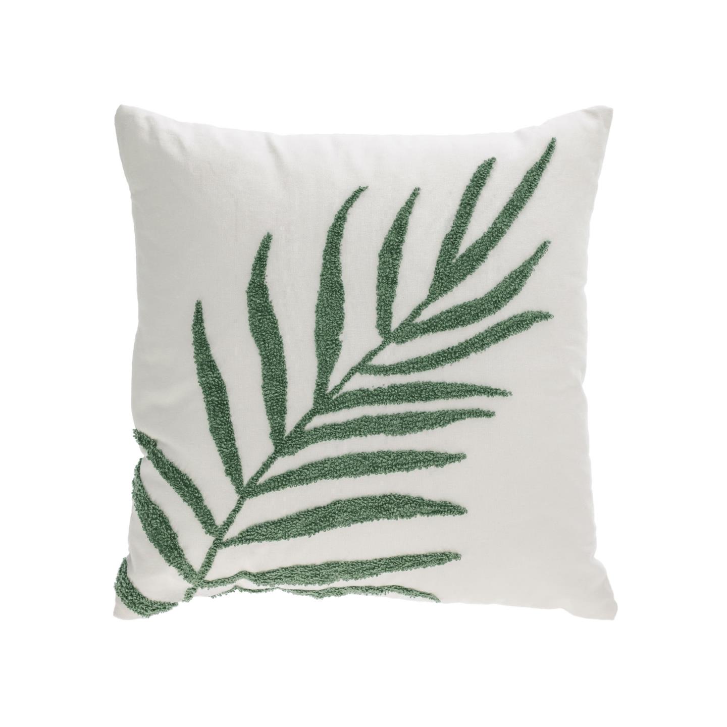 фото Чехол для подушки amorela с вышитым зеленым листом 45 x 45 cm la forma