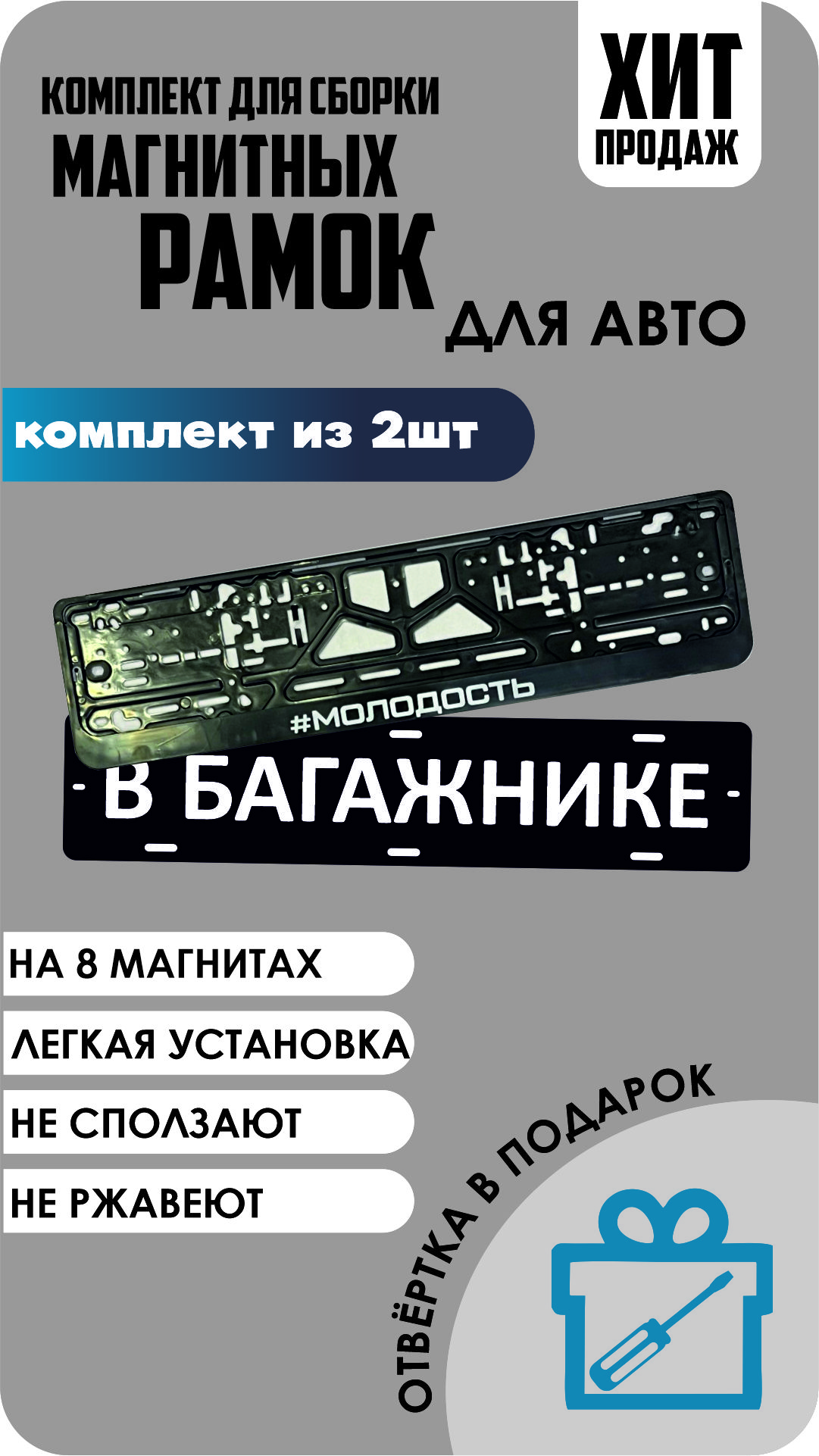 

Магнитные рамки для номеров В БАГАЖНИКЕ #Молодость премиум, В Багажнике