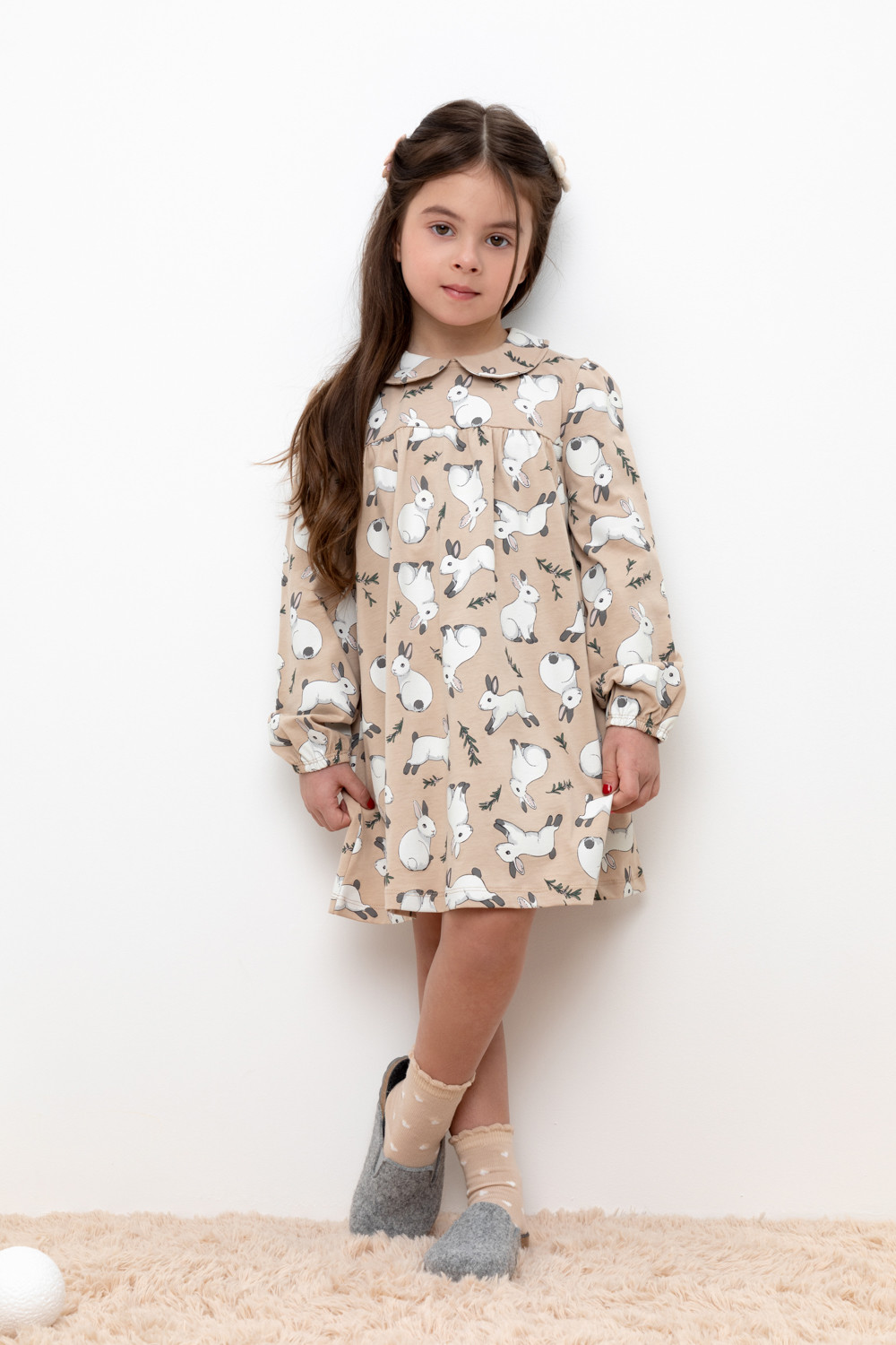 

Платье детское CROCKID М 3636, темно-бежевый, нежные зайчики, 110, М 3636