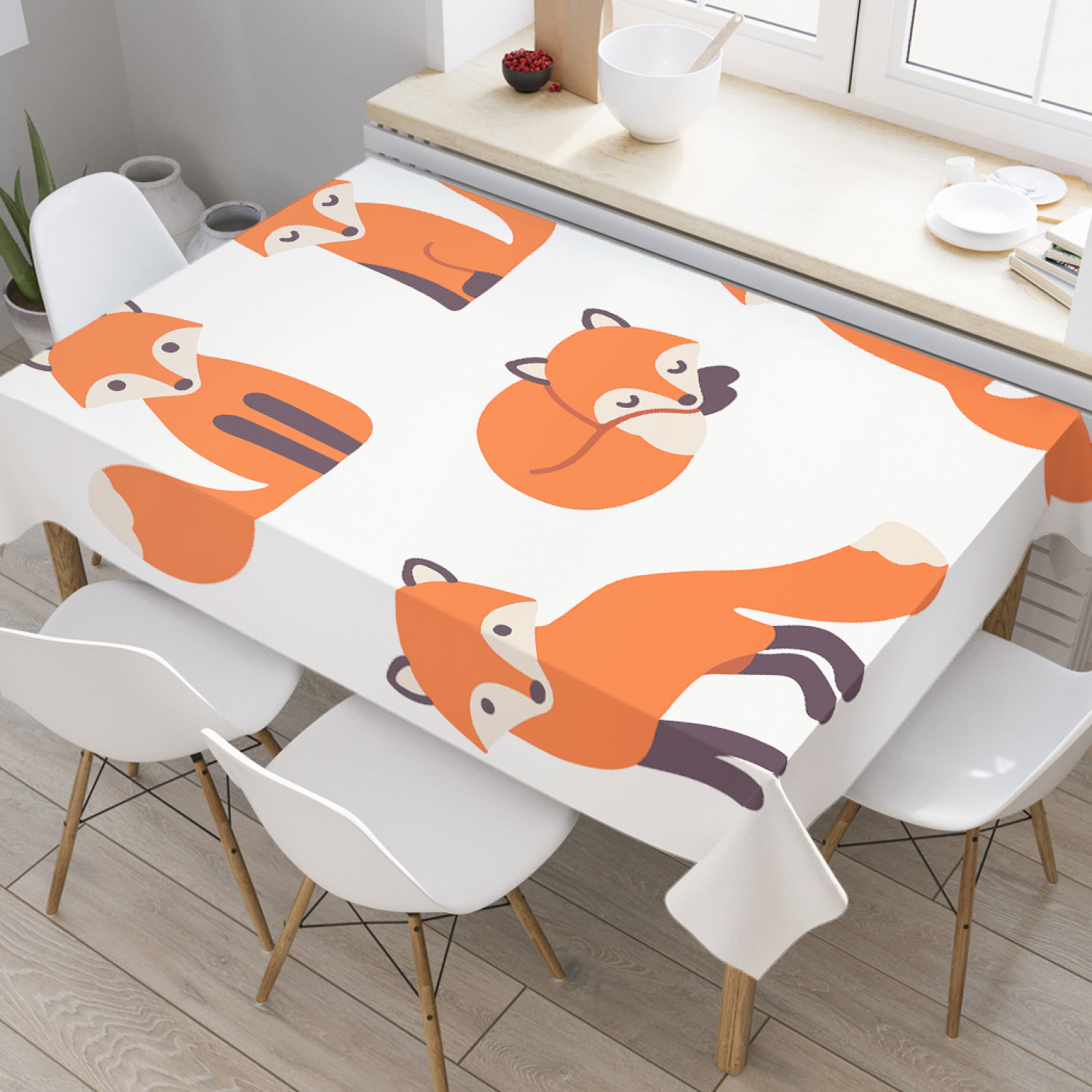 

Скатерть прямоугольная JoyArty "Лисички" из сатена, 120x145 см, Лисички