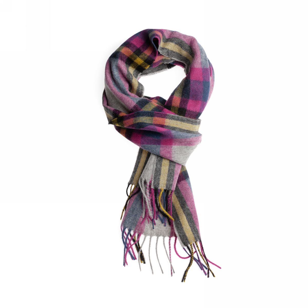 Шарф унисекс Edinburgh Lambswool Scarf deco check raspberry, 175x26 см