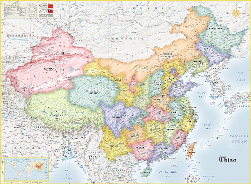 фото Политическая карта китая на английском языке, globusoff 140х105 см