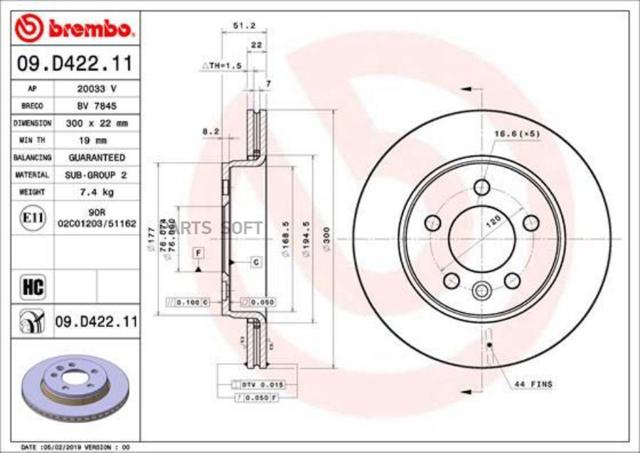 

Диск Тормозной 1Шт brembo 09D42211