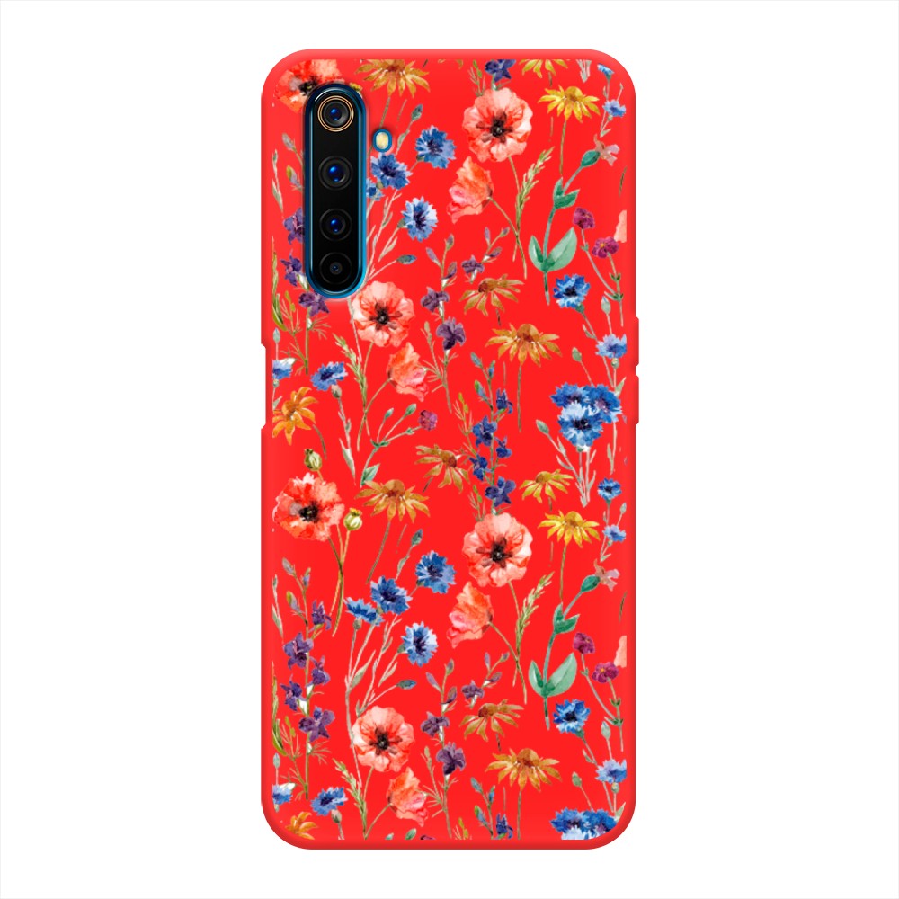 

Матовый силиконовый чехол "Маки и васильки фон" на Realme 6 Pro, 252853-1