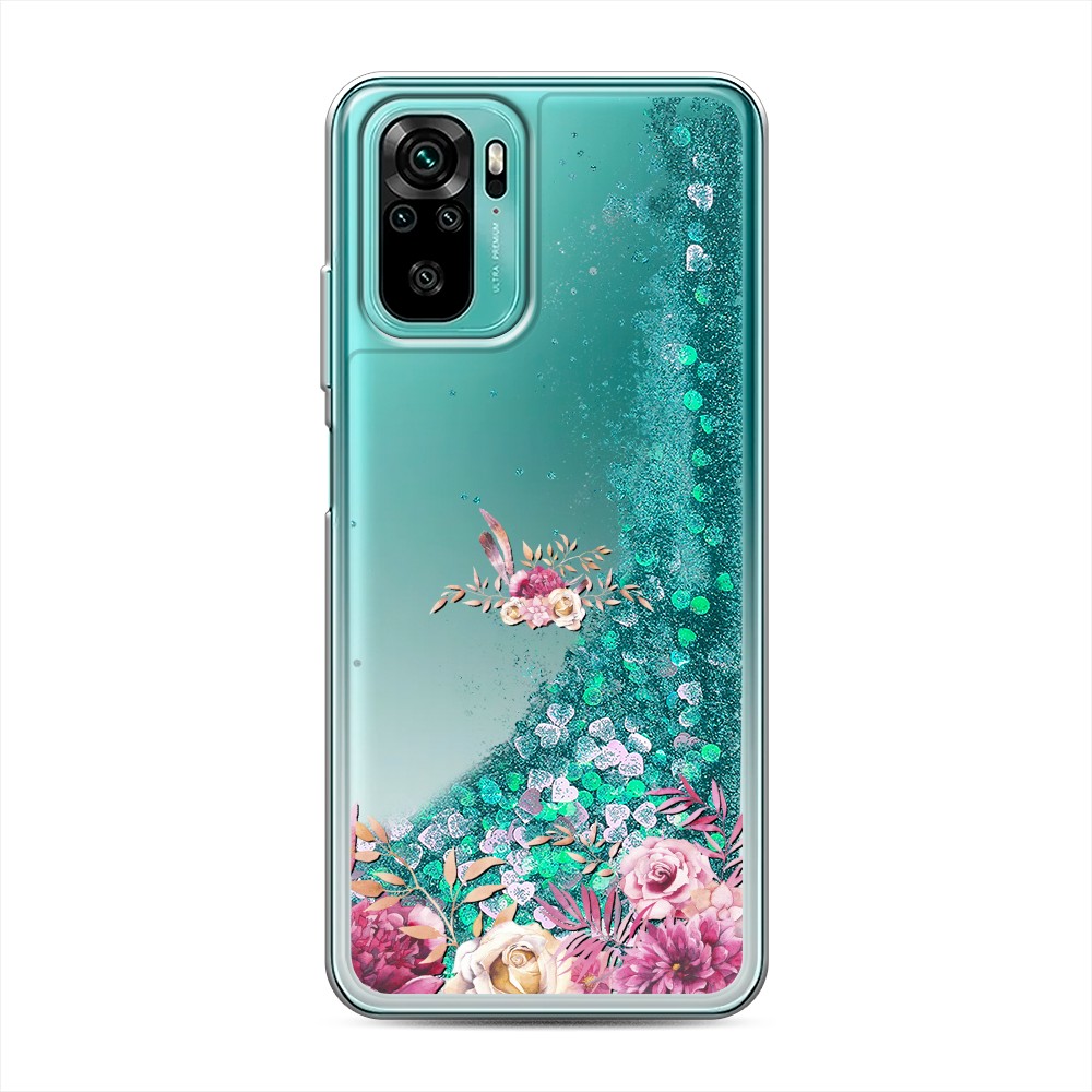 

Жидкий чехол с блестками "Нежные розовые цветы" на Xiaomi Redmi Note 10