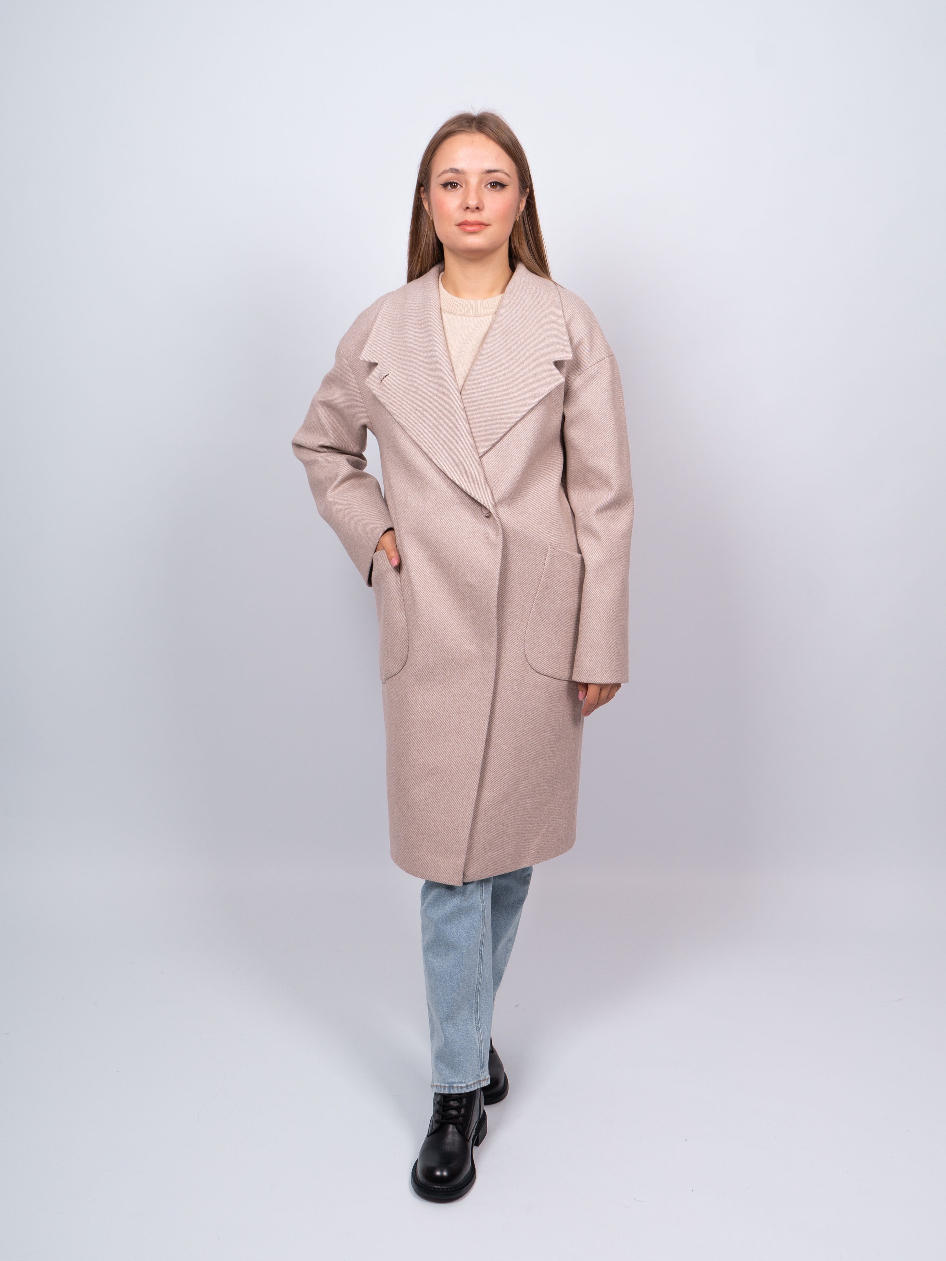 Пальто женское 365 clothes KR-171-рубчик бежевое 46 RU