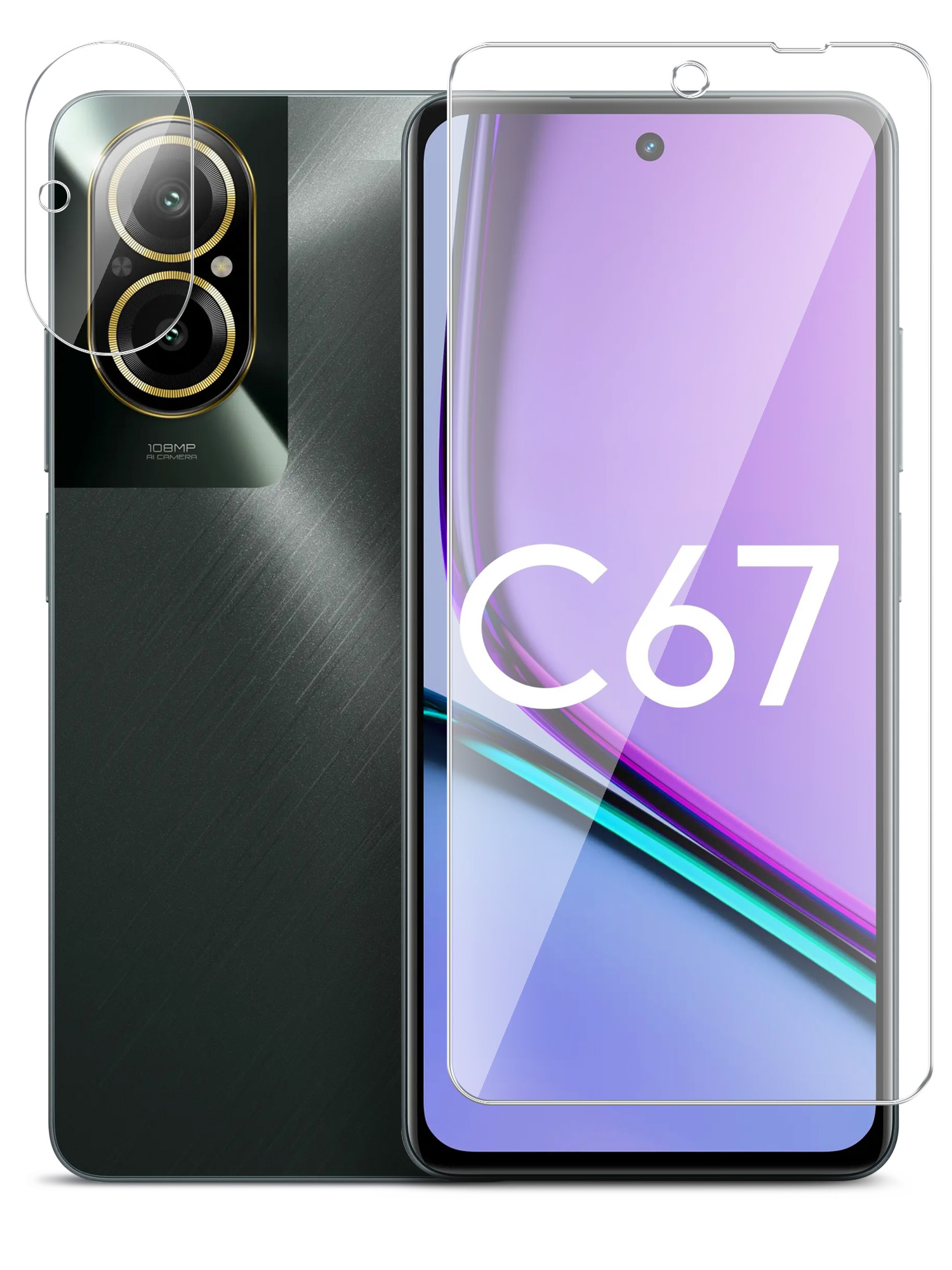 

Защитное стекло для Realme C67 4G на экран и камеру гибридное прозрачное, Realme C67 4G