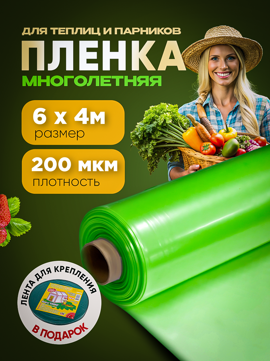 

Многолетняя пленка для теплиц Vesta-Shop лента БИНКО 200мкр 6мx4м 1205, Зеленый