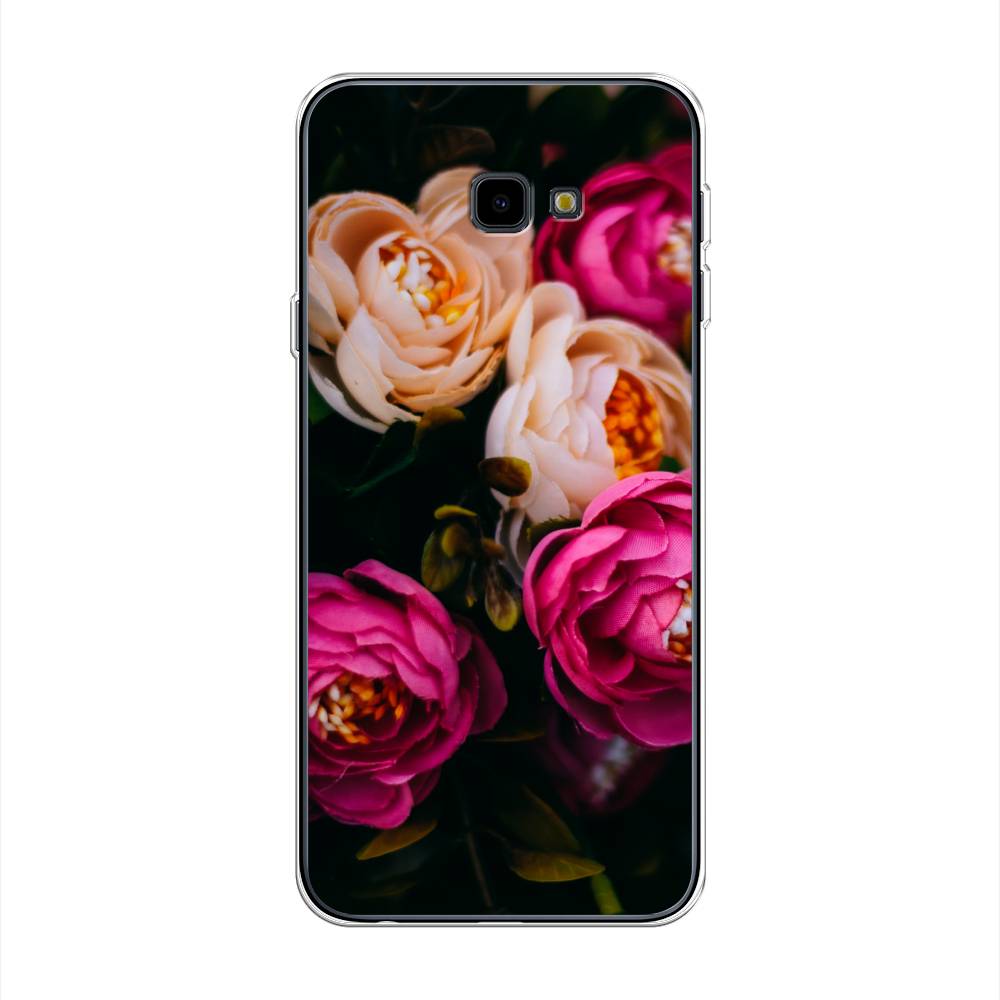 фото Чехол awog "розовые пионы на черном" для samsung galaxy j4 +