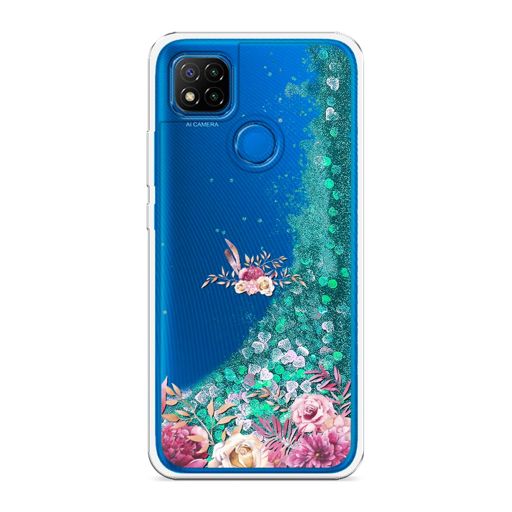 

Жидкий чехол с блестками "Нежные розовые цветы" на Xiaomi Redmi 9C