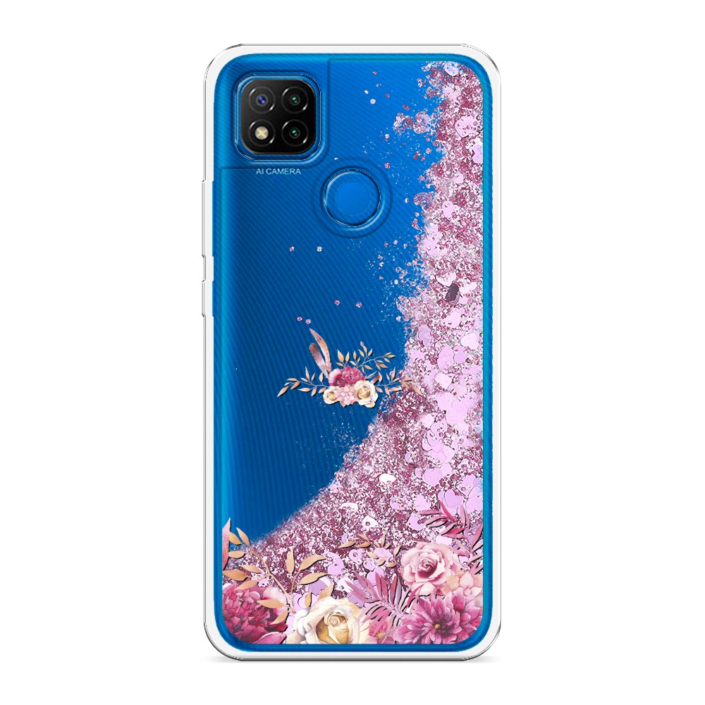 

Жидкий чехол с блестками "Нежные розовые цветы" на Xiaomi Redmi 9C
