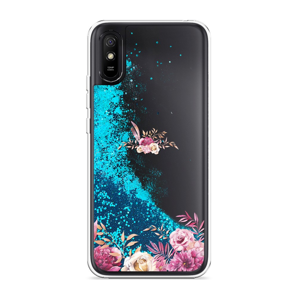 фото Жидкий чехол с блестками "нежные розовые цветы" на xiaomi redmi 9a awog