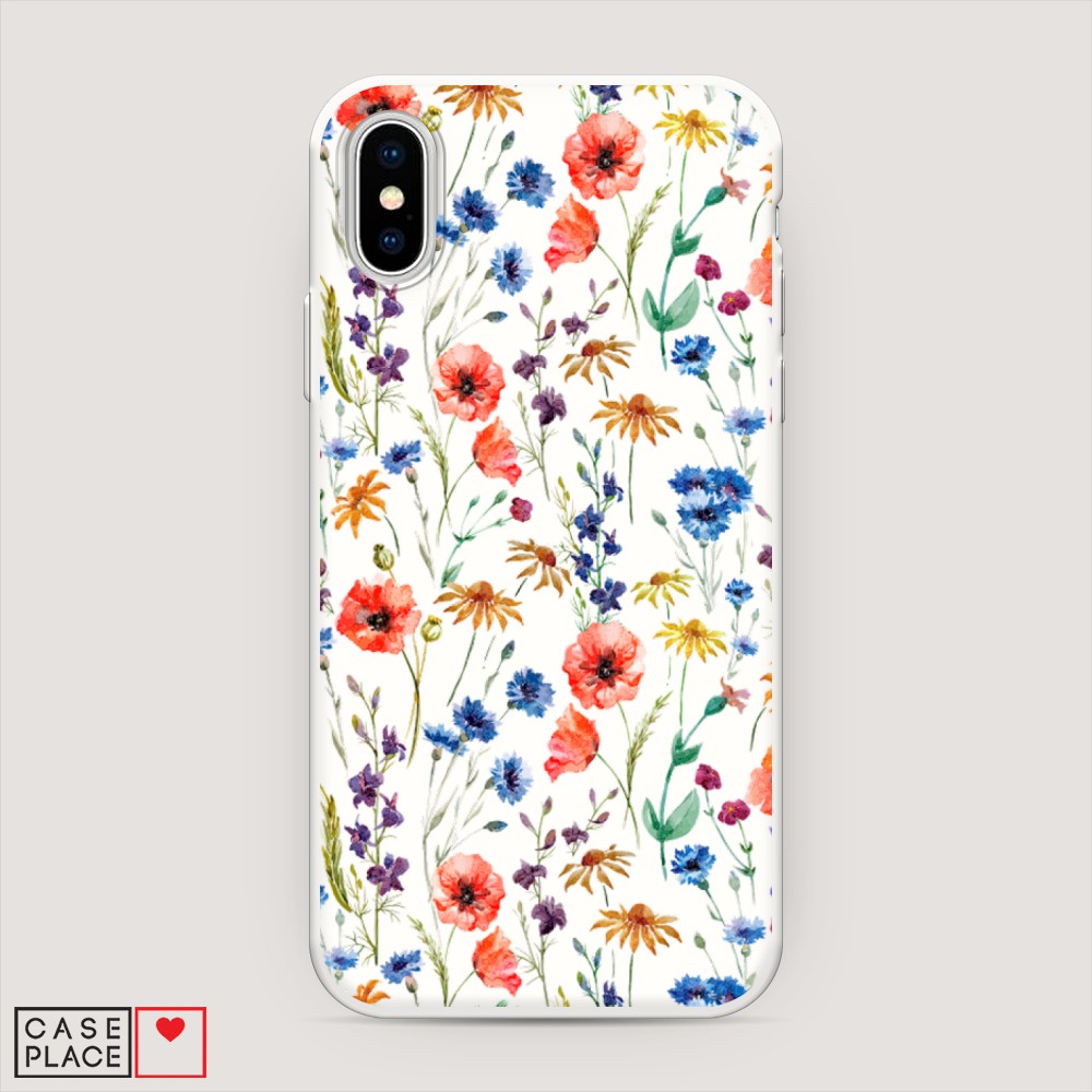 

Матовый силиконовый чехол "Маки и васильки фон" на Apple iPhone X (10), 11057-1