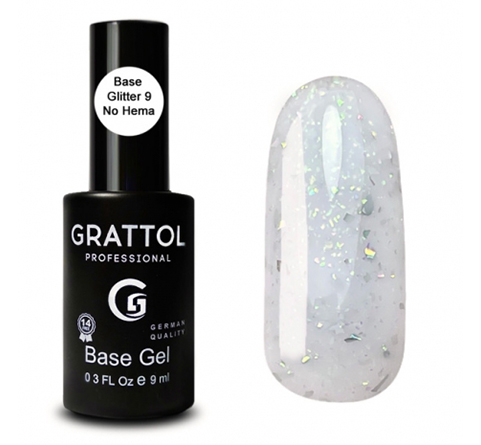 

Каучуковая база с глиттером для гель-лака Rubber Base Glitter Grattol №09 (GTGB9), 9 мл
