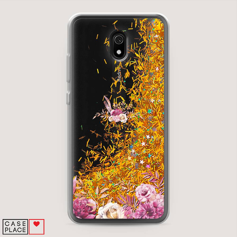 фото Жидкий чехол с блестками "нежные розовые цветы" на xiaomi redmi 8a awog