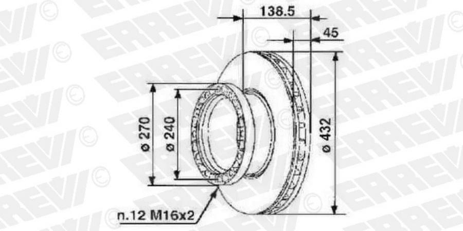 

Диск тормозной передн.вентил. 432/210x45/138.5 n12-240-M16x2 с ABS Iveco Stralis