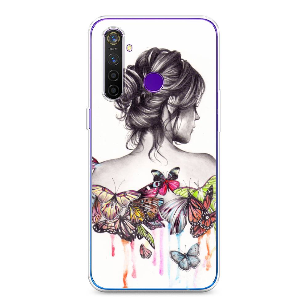 фото Силиконовый чехол "девушка с бабочками" на realme 5 pro awog