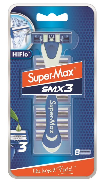 Бритвенный станок c 8 сменными картриджами Super-Max SMX 3 Hi Flo три лезвия