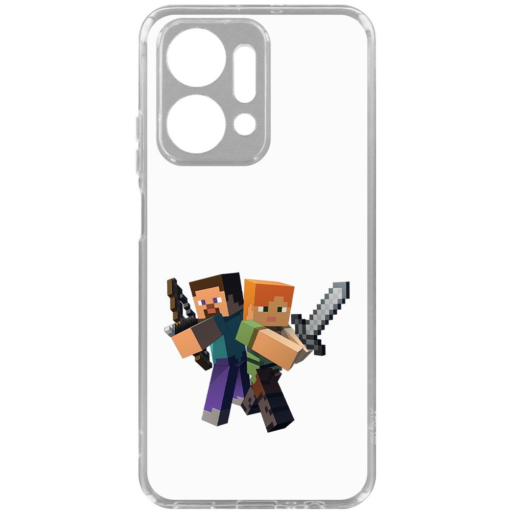 Чехол-накладка Krutoff Clear Case Minecraft-Стив и Алекс для Honor X7a 600015206717 прозрачный