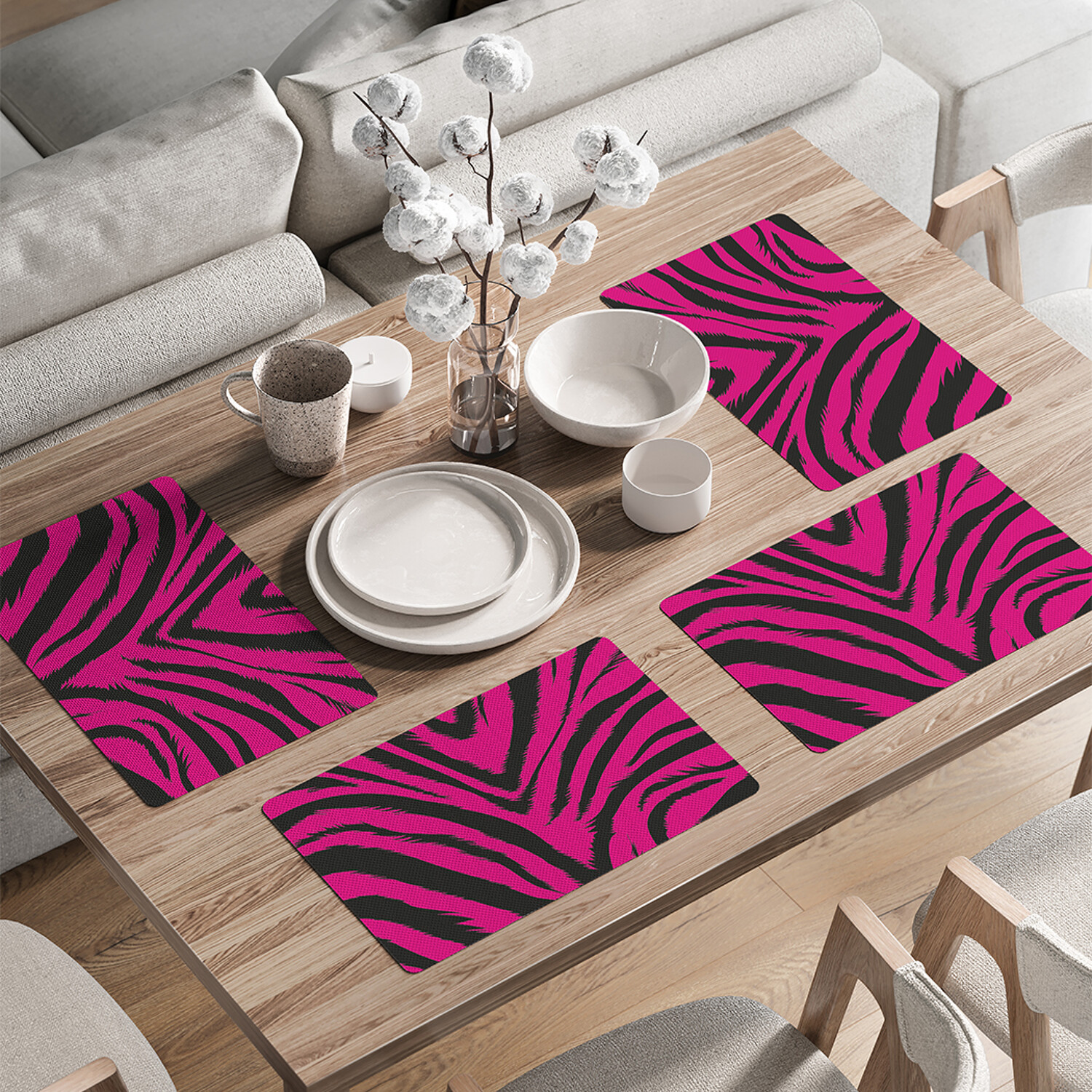 

Комплект тканевых салфеток JoyArty "Необычная зебра" для сервировки стола 46x30 см 4шт, Розовый, Необычная зебра