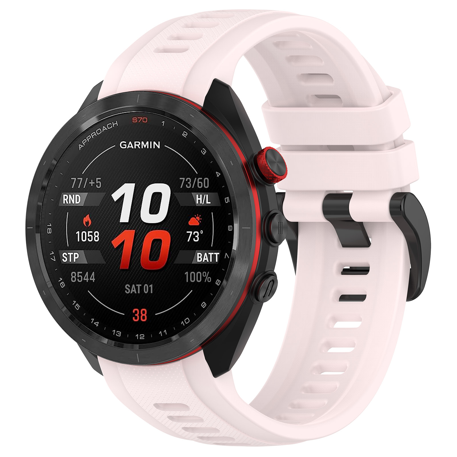 Силиконовый ремешок для Garmin Approach S70, 42 мм, черная пряжка, розовый