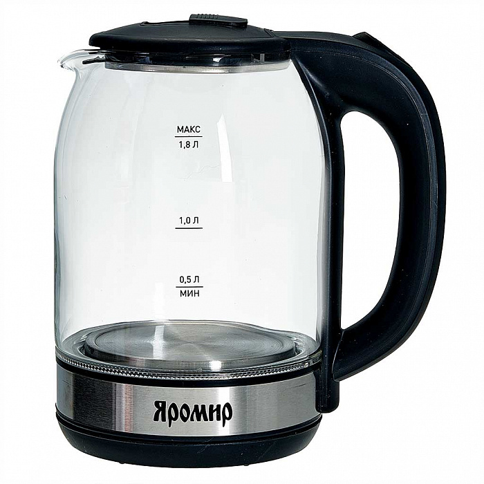 Чайник электрический Яромир ЯР-1061 1.8 л прозрачный, черный чайник электрический яромир яр 1059 1 8 л черный