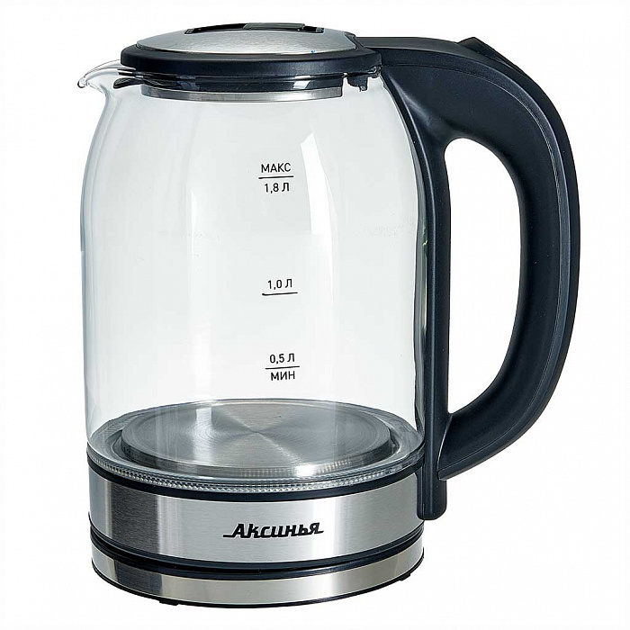 Чайник электрический Аксинья КС-1005 1.8 л серебристый, прозрачный, черный чайник электрический rondell rde 1005 1 7 л прозрачный