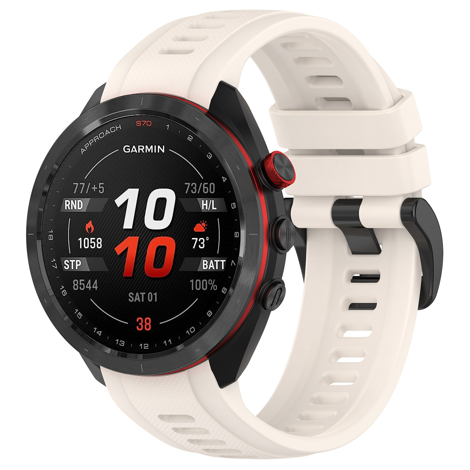 Силиконовый ремешок для Garmin Approach S70, 42 мм, черная пряжка, лунный