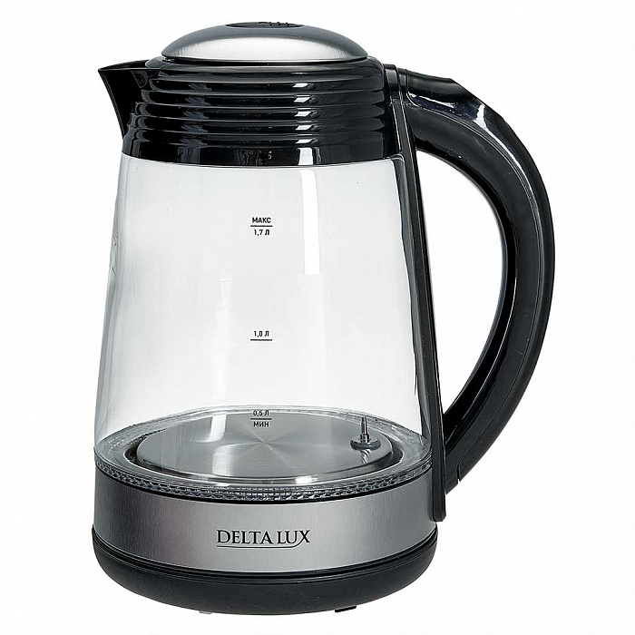 Чайник электрический Delta Lux DE-1009 1.7 л черный, прозрачный чайник delta