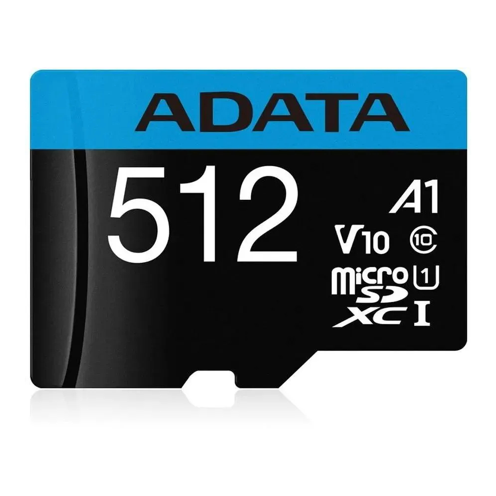 Карта памяти Adata microSDHC, 512GB, Class 10 UHS-I A1, SD адаптер, AUSDX512GUICL10A1-RA1